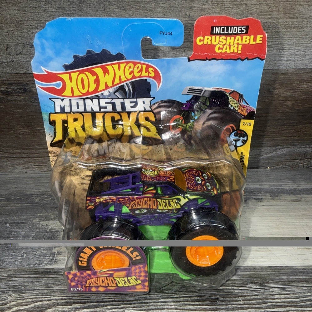 Hot Wheels Monster Trucks Psychedelic 1:64 Diecast Black Purple Orange Green